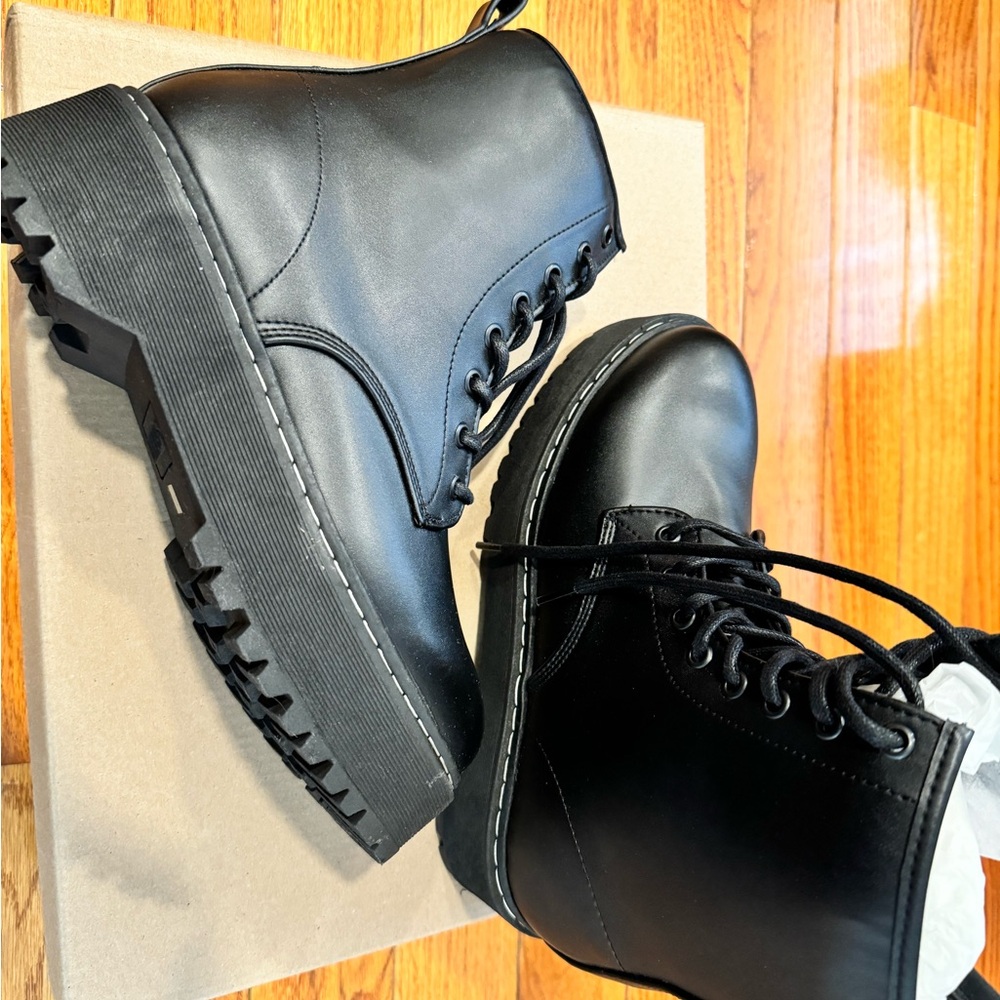Steven Madden Black Combat Boots with Rugged Sole. Brand New in box.